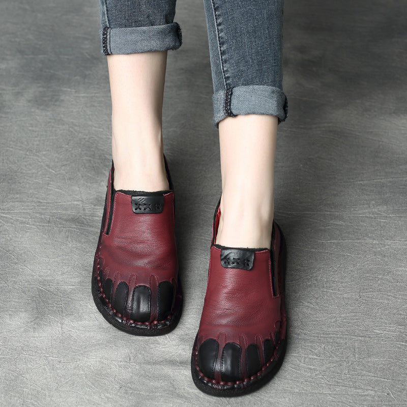 Spring Leather Soft Sole Casual Patchwork Trendy Slip-On Flats