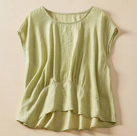 Spring Solid Color Patchwork Ramie Round Neck Casual Vest Top