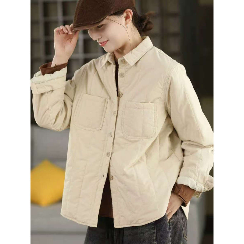 Winter Retro Cotton Thick Versatile Loose Warm Shirt Coat