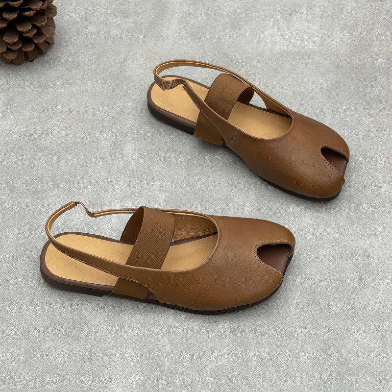 Summer Lazy Leather Square Toe Soft Everyday Flat Sole Slip-Ons