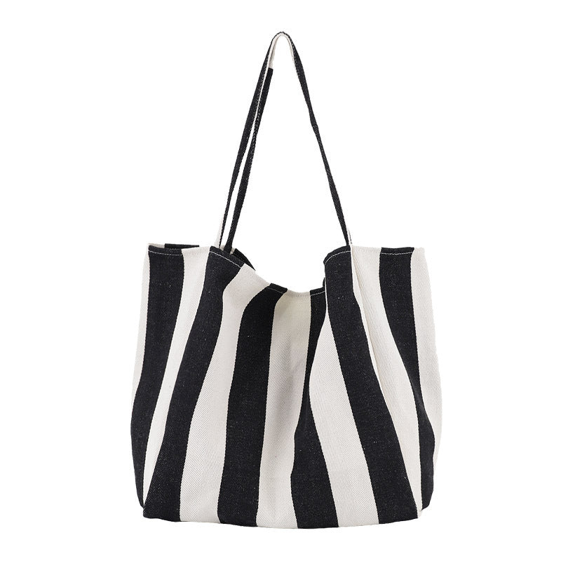 Retro Canvas Casual Wide Striped Versatile Plus Size Tote Bag