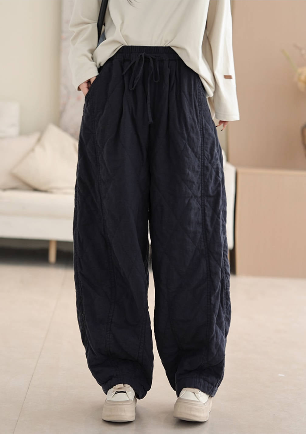 Winter Causal Warm Fashionable Plaid Cotton-In Loose Pants