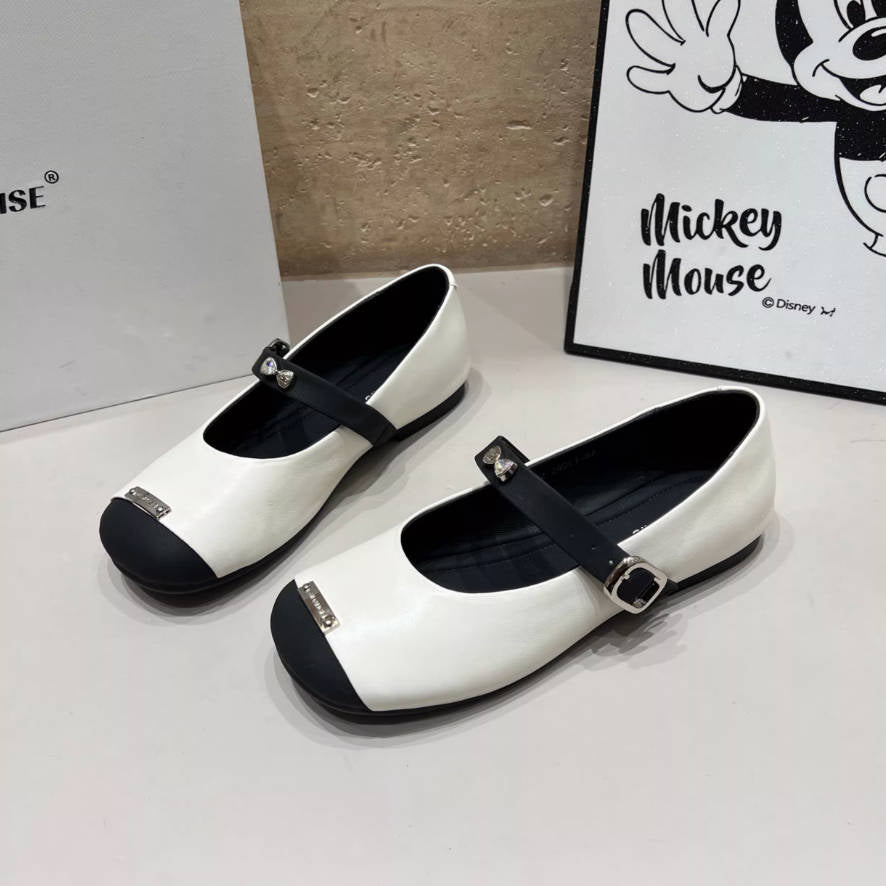 Leather Patchwork Elegant Square Toe One Straped Shallow Sandals