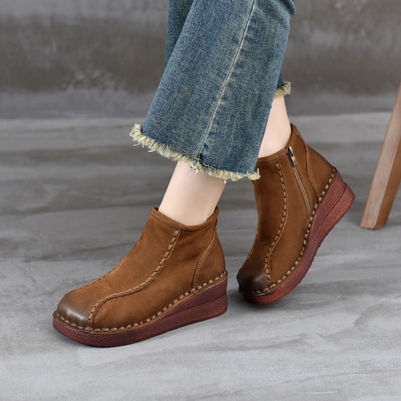Retro Leather Comfortable Platform Casual Zipper Ankle Boots