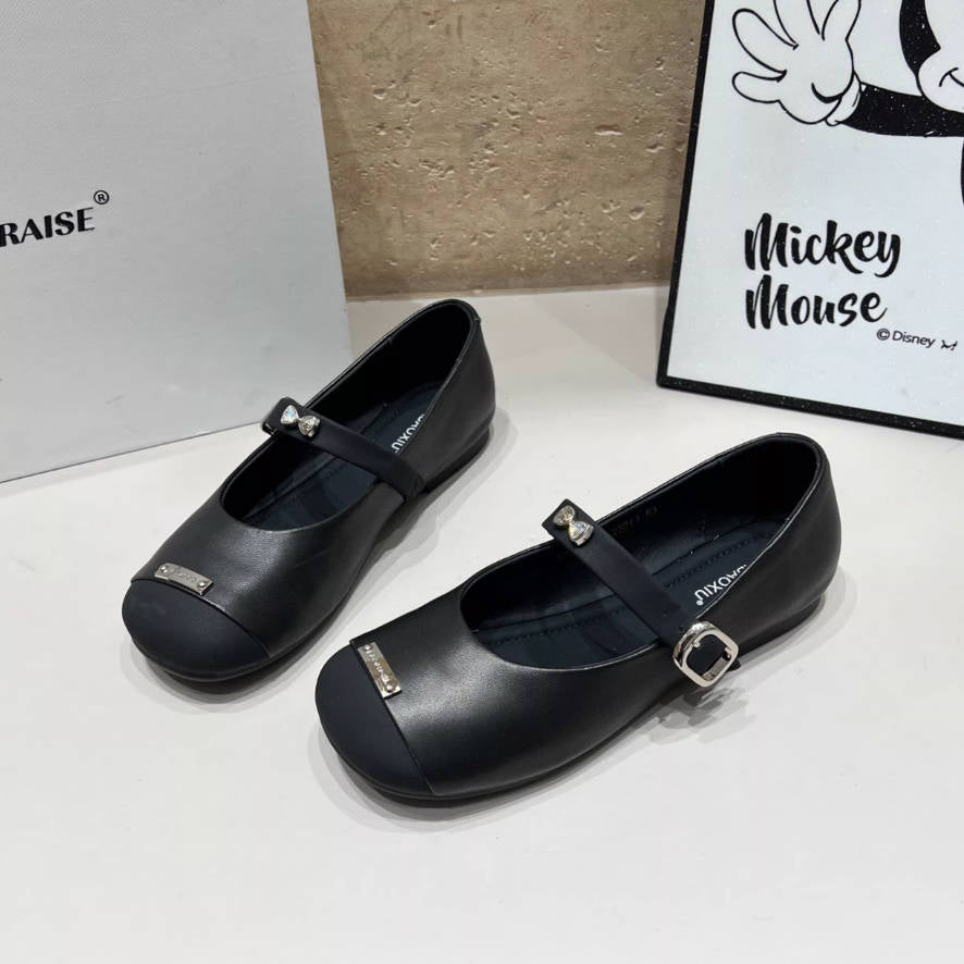 Leather Patchwork Elegant Square Toe One Straped Shallow Sandals