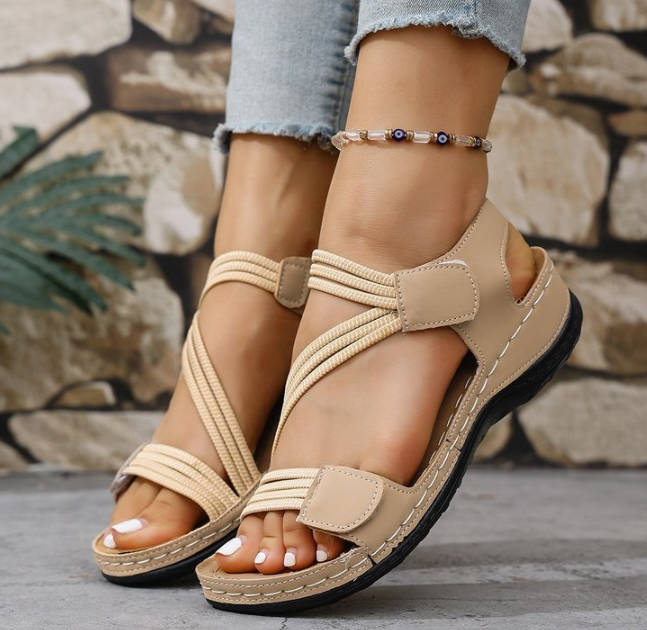 Casual Women Open Toe Magic Tape Soft Roman Sandals