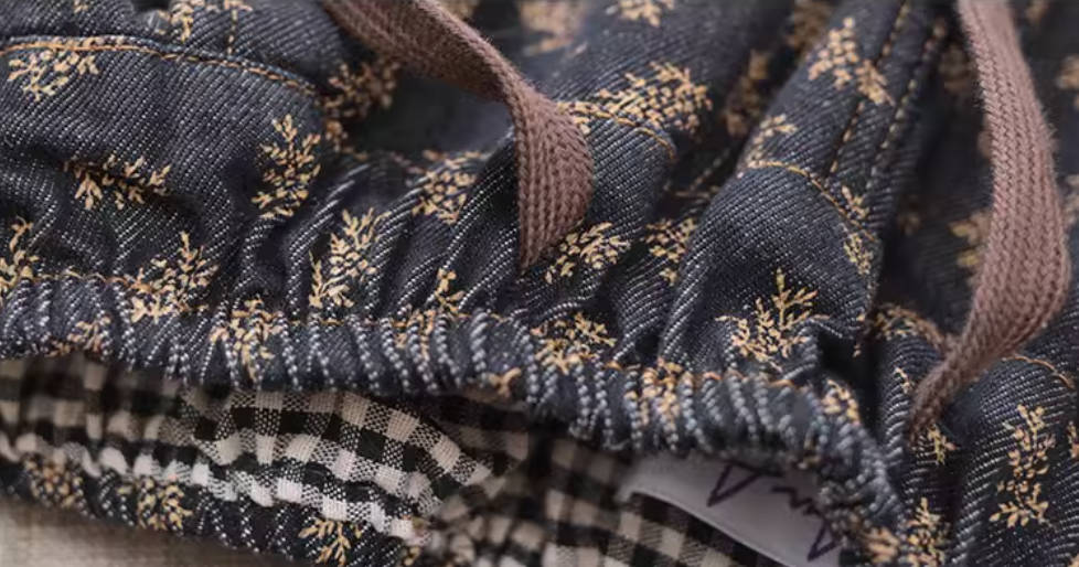 Winter Denim Retro Floral Printed Warm Plush Lace-Up Harem Pants