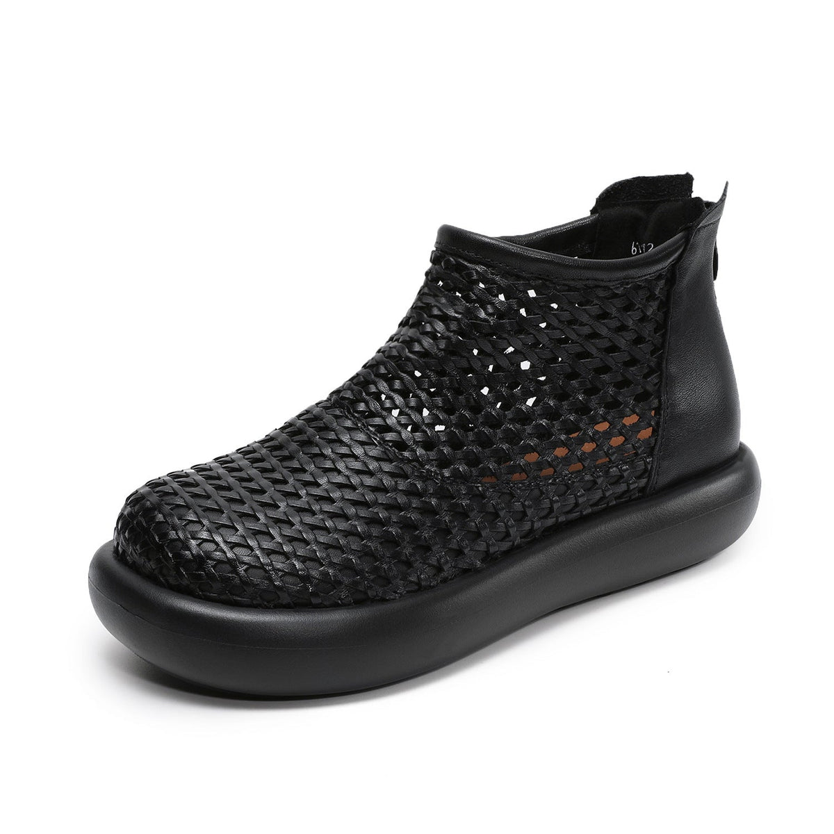 Babakud Retro Leather Woven Hallow Breathable Soft Sole Ankle Boots