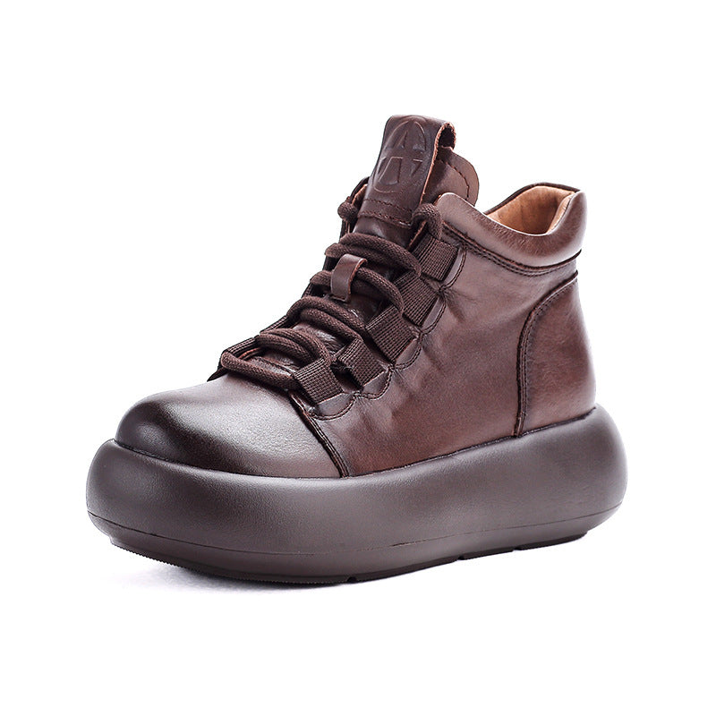 Retro Genuine Leather Thick Sole Platform Zipper Shoes