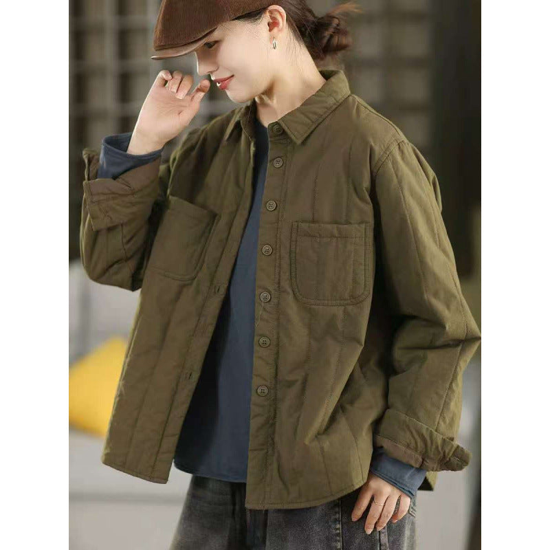 Winter Retro Cotton Thick Versatile Loose Warm Shirt Coat