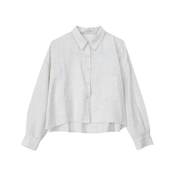 Spring Retro Ramie Lapel Long Sleeves Versatile Comfy Short Shirt