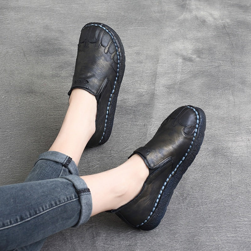 Spring Leather Soft Sole Casual Patchwork Trendy Slip-On Flats