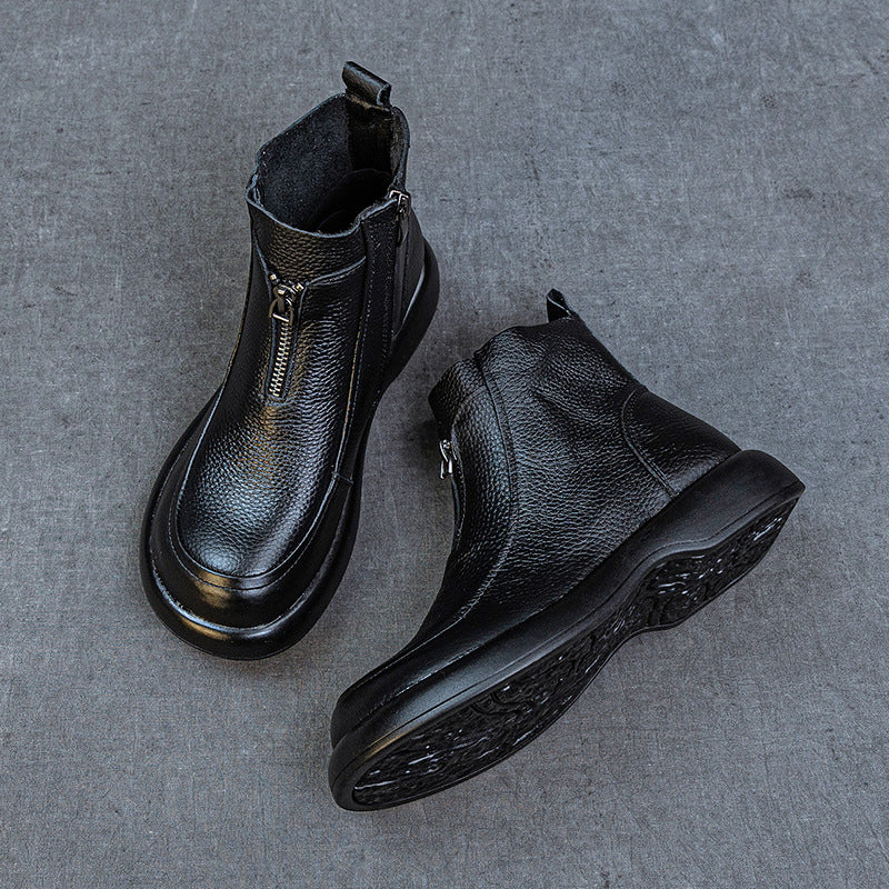 Top Leather Soft Flat Sole Trendy Comfortable Zipper Boots