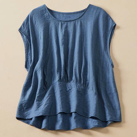 Spring Solid Color Patchwork Ramie Round Neck Casual Vest Top