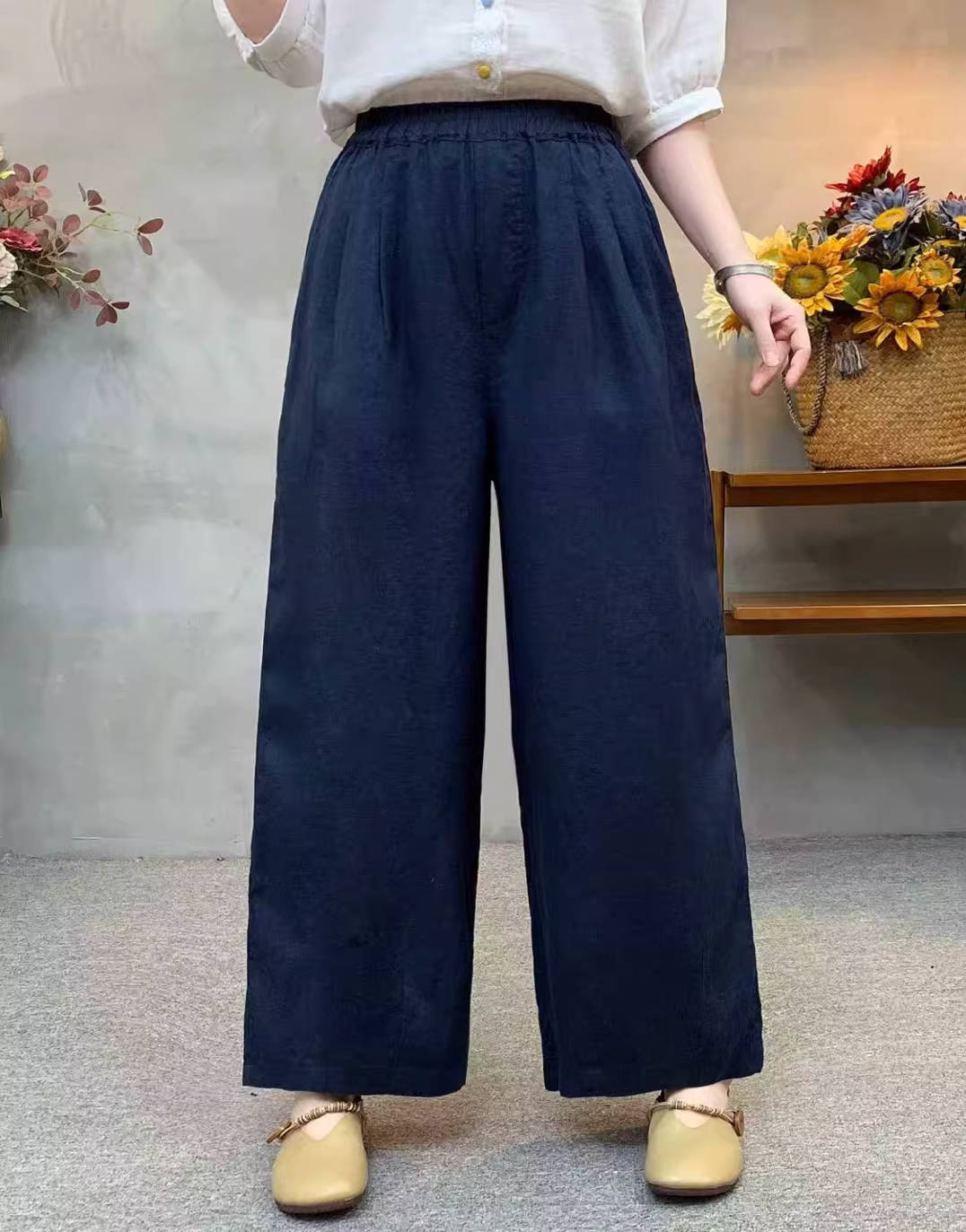 Comfortable Retro Linen Elastic Waist Slim Loose Harem Pants