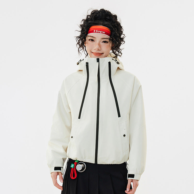 Casual Sports Outdoor Hoodies Patchwork Hardshell Short Jacket