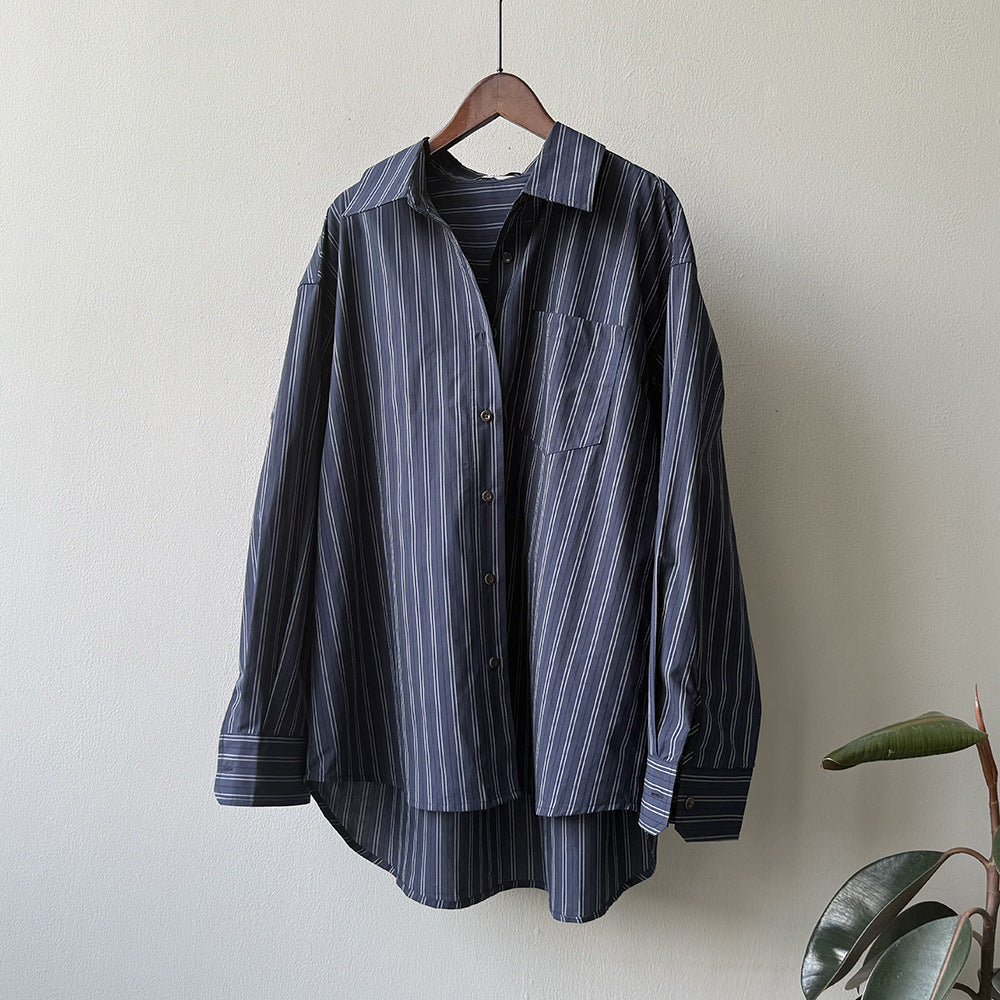 Autumn Versatile Cotton Fashion Striped Loose Casual Shirt