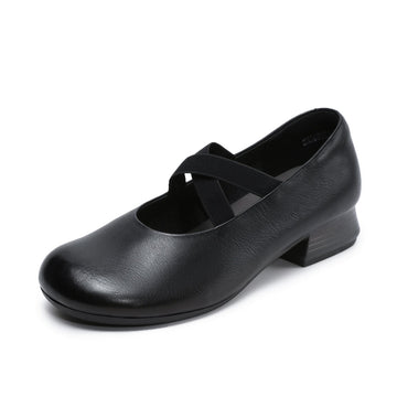 Spring Elegant Leather Elastic Crossing Straped Low Heel Shoes