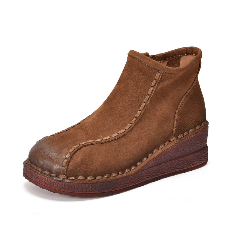 Retro Leather Comfortable Platform Casual Zipper Ankle Boots