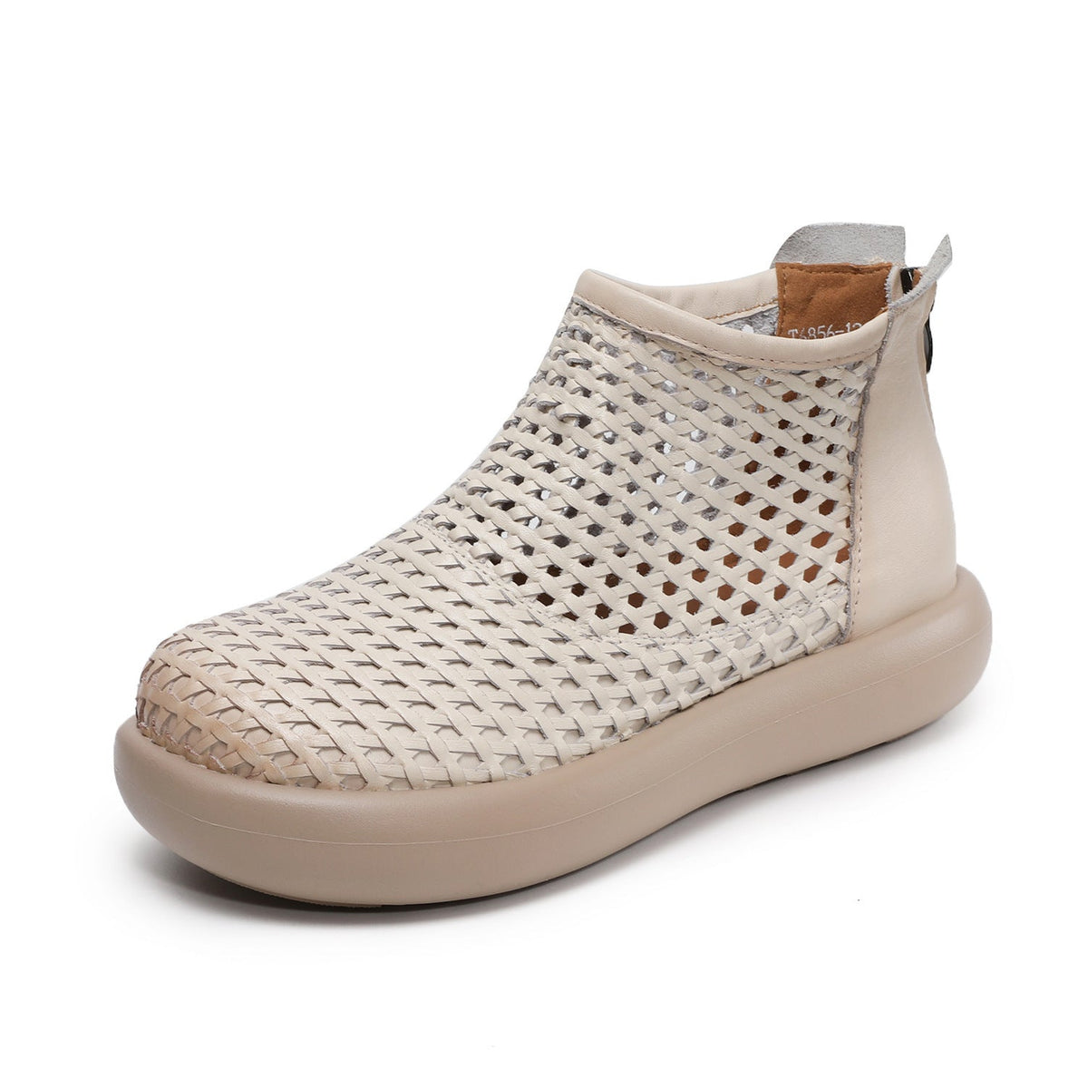 Babakud Retro Leather Woven Hallow Breathable Soft Sole Ankle Boots
