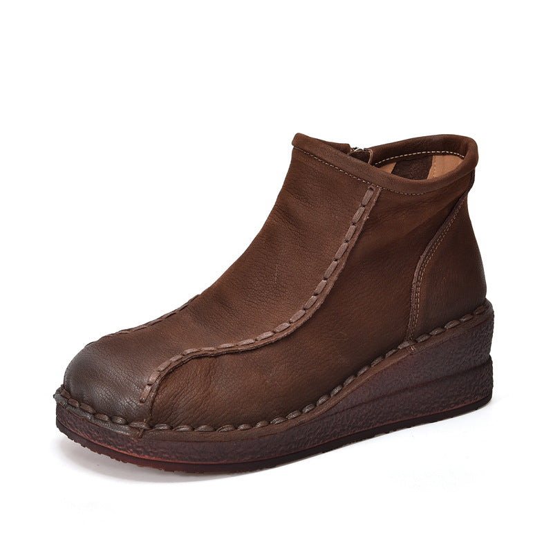 Retro Leather Comfortable Platform Casual Zipper Ankle Boots