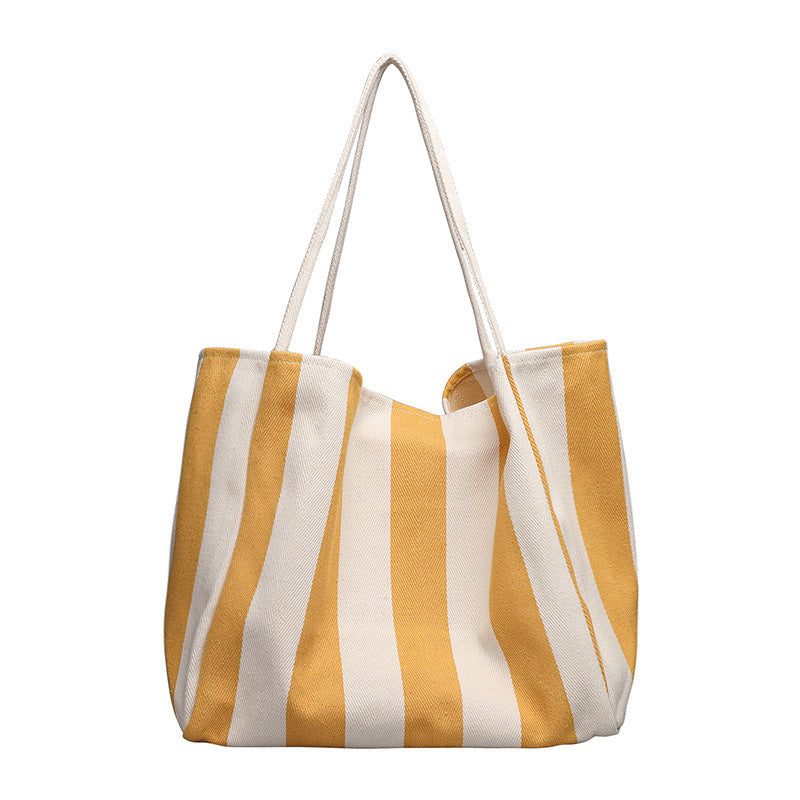 Retro Canvas Casual Wide Striped Versatile Plus Size Tote Bag