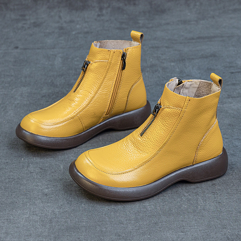 Top Leather Soft Flat Sole Trendy Comfortable Zipper Boots