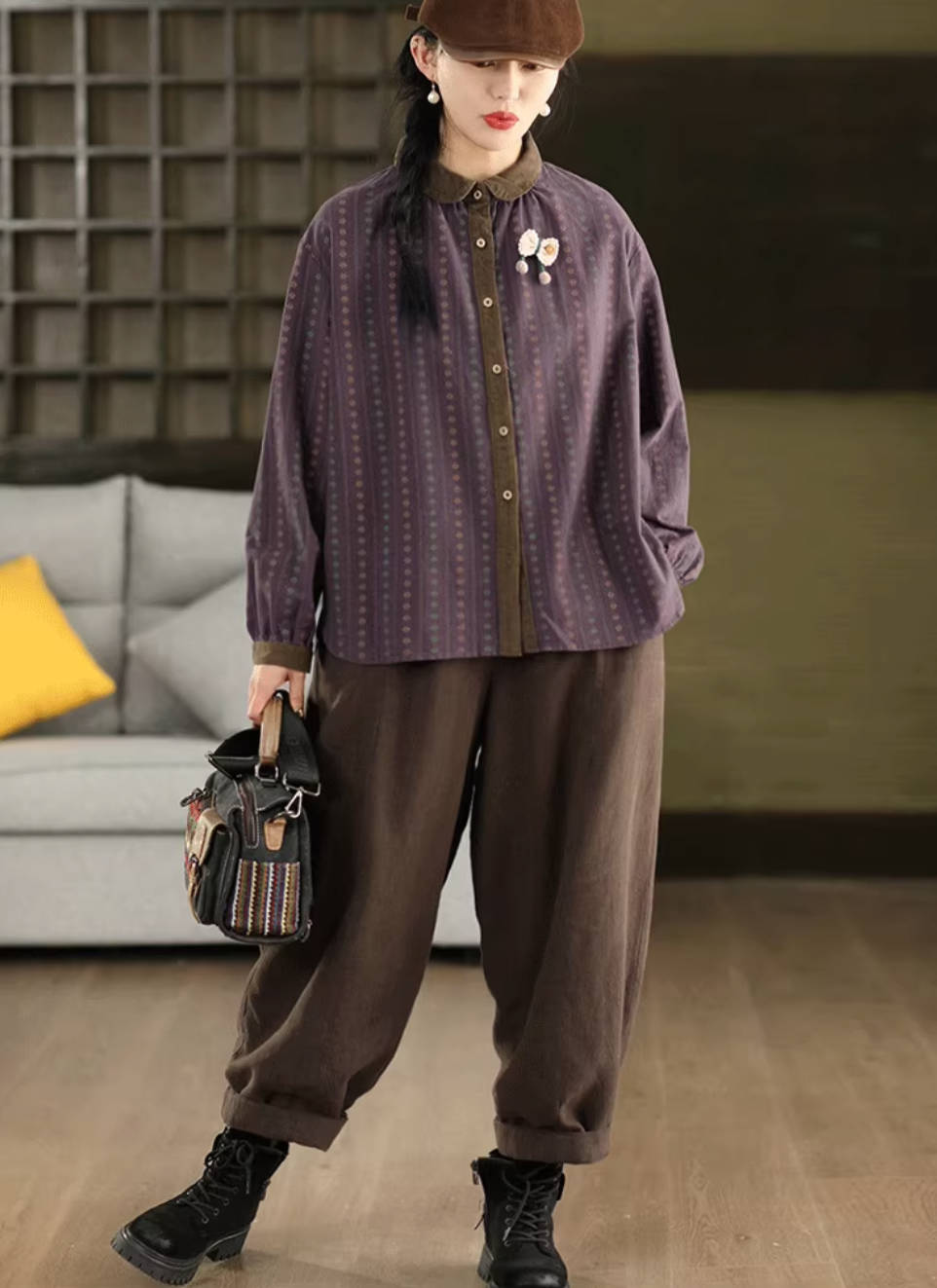 Winter Retro Ramie Washed Warm Cotton-In Loose Harem Pants