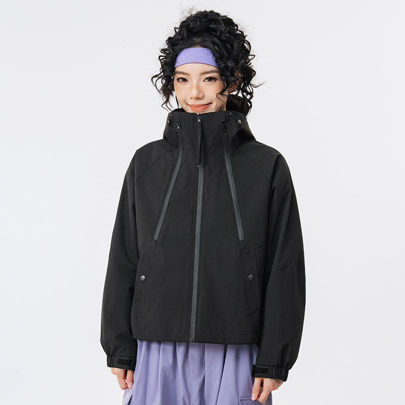 Casual Sports Outdoor Hoodies Patchwork Hardshell Short Jacket