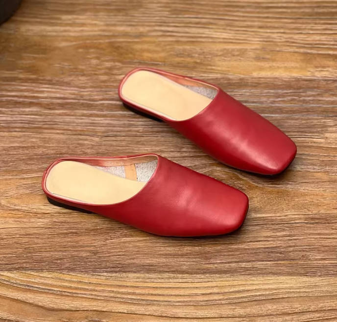 Retro Casual Top Genuine Leather Square Toe Sandals
