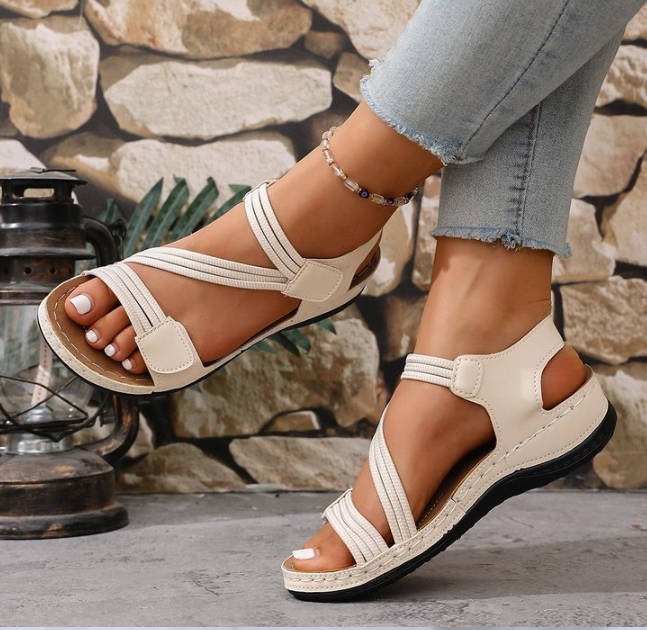 Casual Women Open Toe Magic Tape Soft Roman Sandals