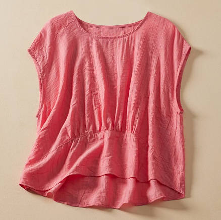 Spring Solid Color Patchwork Ramie Round Neck Casual Vest Top