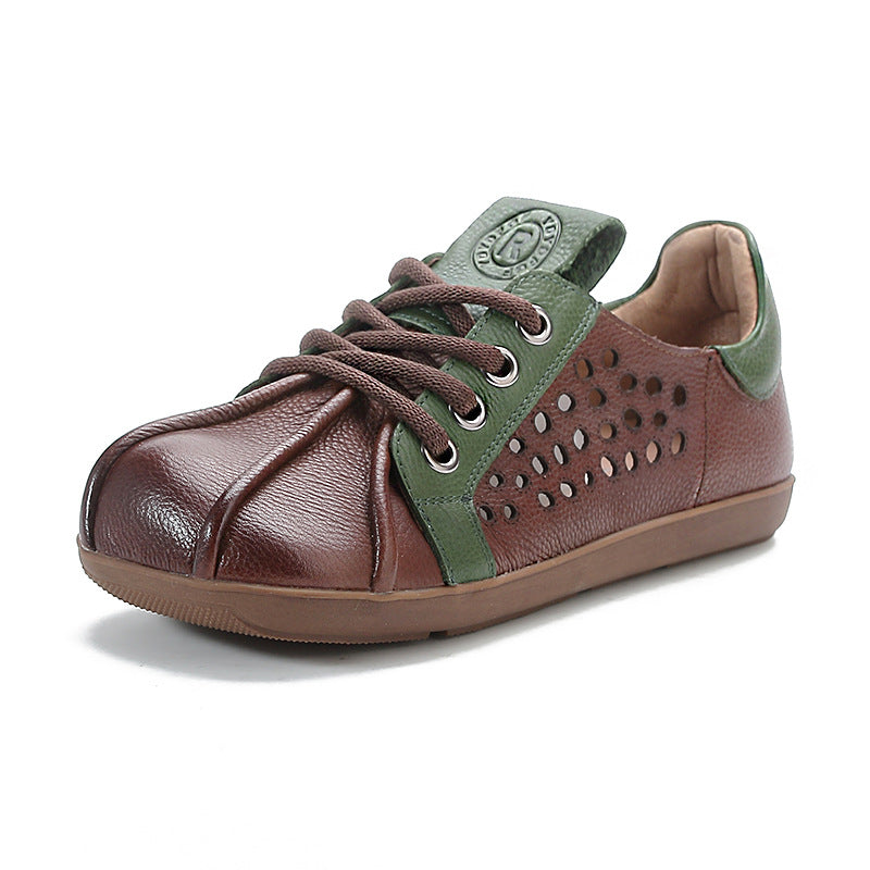 Spring Leather Patchwork Stylish Hallow Soft Sole Flat Shoes