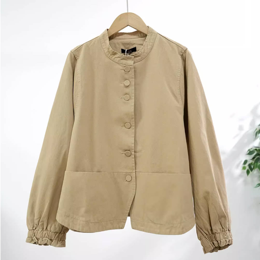 Spring Cotton Round Neck Solid Color Single-Breasted Jacket