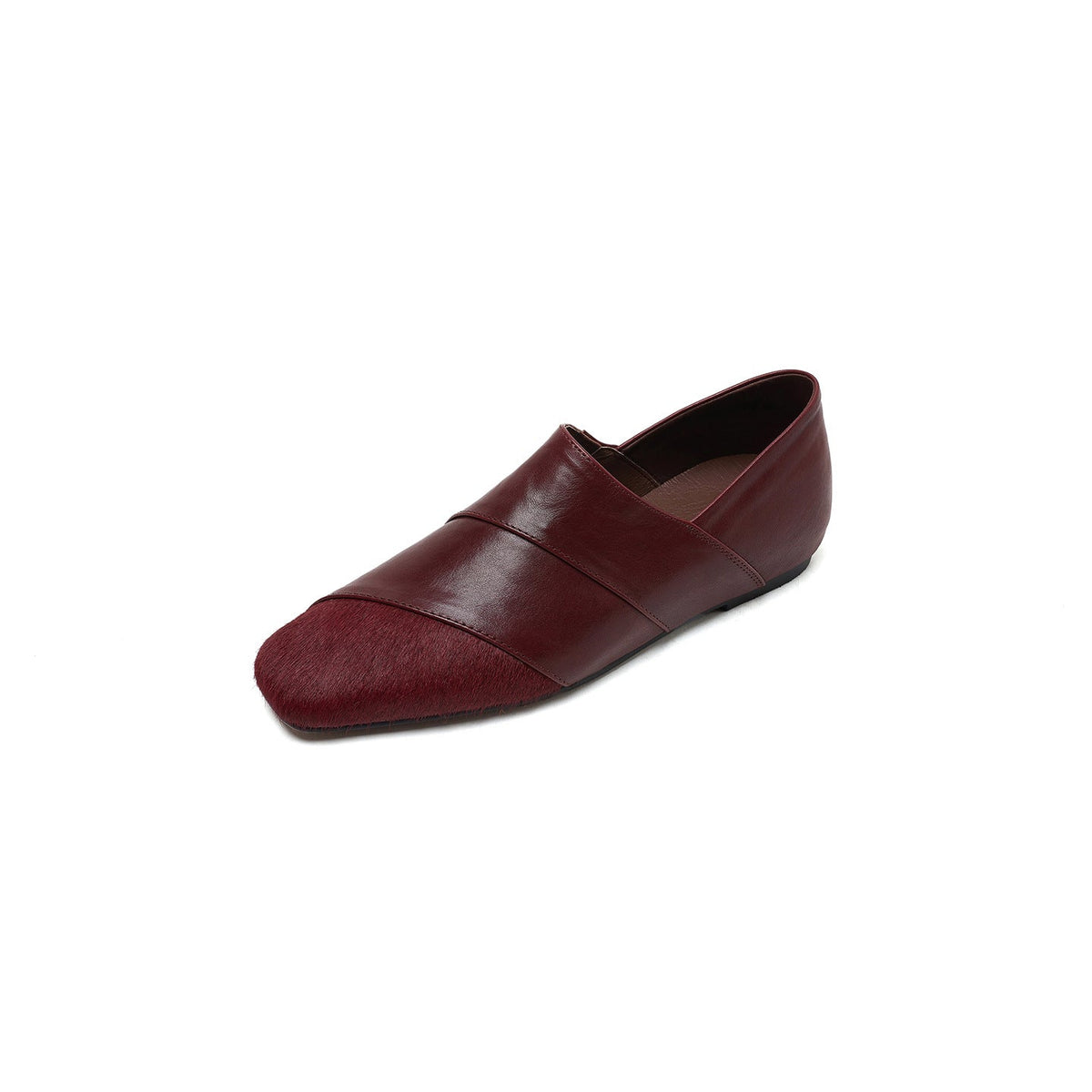 Spring Vintage Leather Horse Hair Patchwork Soft Sole Flats