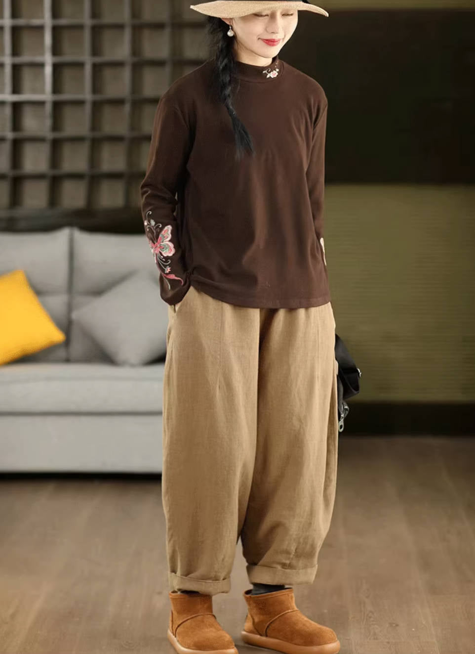 Winter Retro Ramie Washed Warm Cotton-In Loose Harem Pants