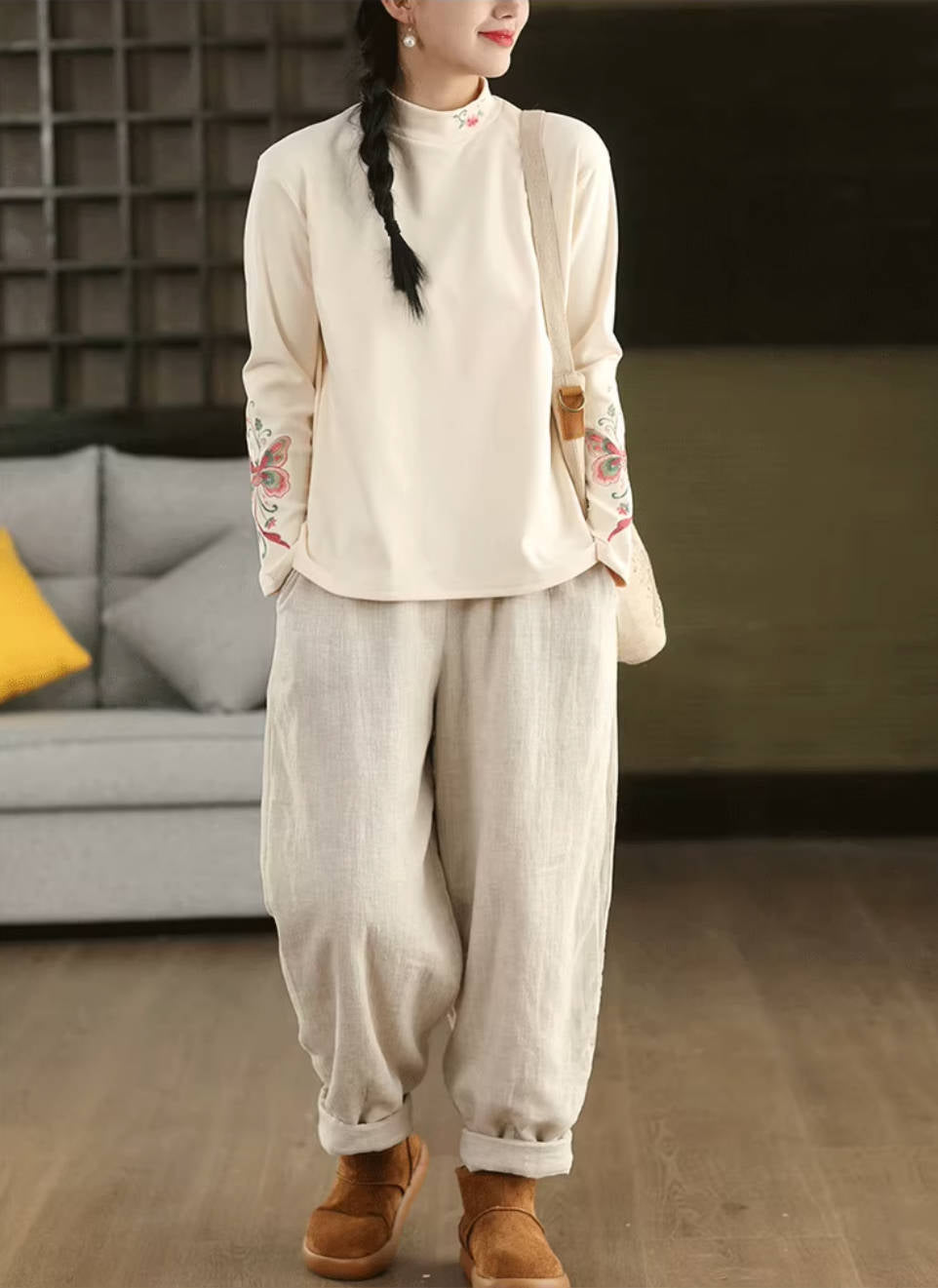 Winter Retro Ramie Washed Warm Cotton-In Loose Harem Pants