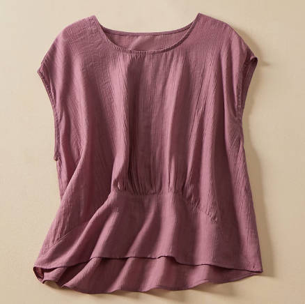 Spring Solid Color Patchwork Ramie Round Neck Casual Vest Top