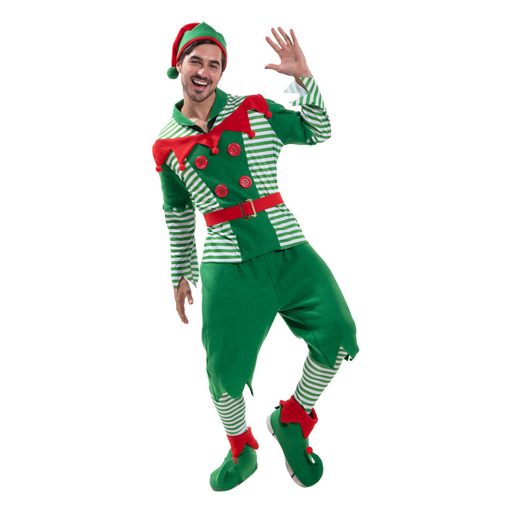 Christmas Elf Costume Men's Striped Party Outfit