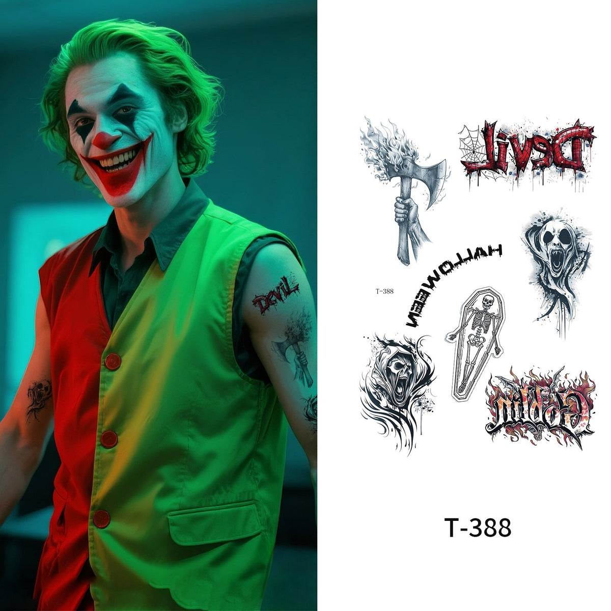 Halloween Joker Face Tattoo Sticker For Girls Party