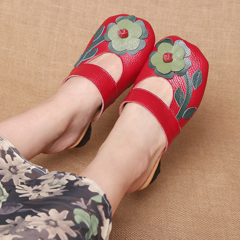Spring Summer Ethnic Style Retro Flowers Low Heeled Slippers