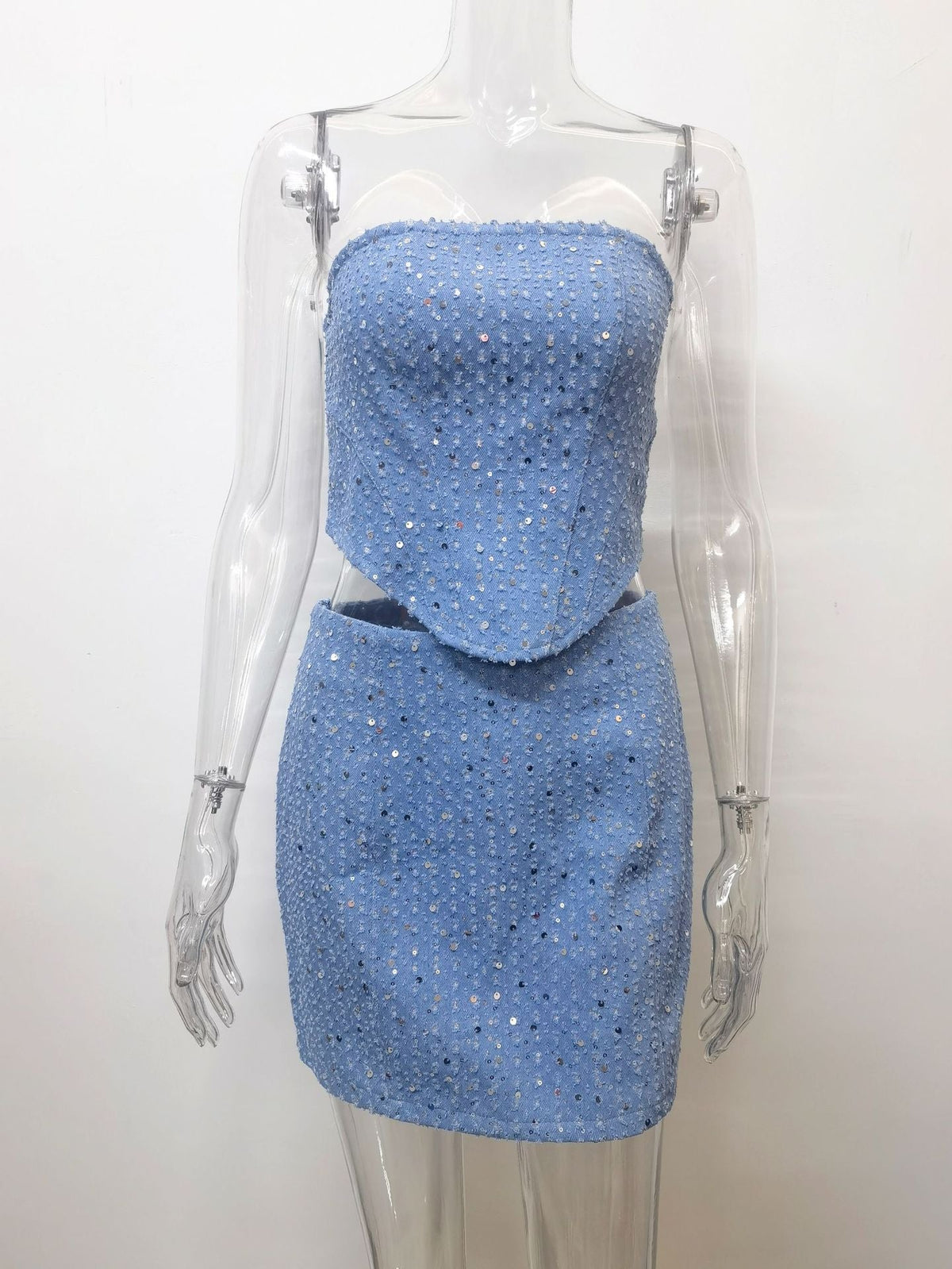 Y2K Sequined Top & Skirt Two Piece Set