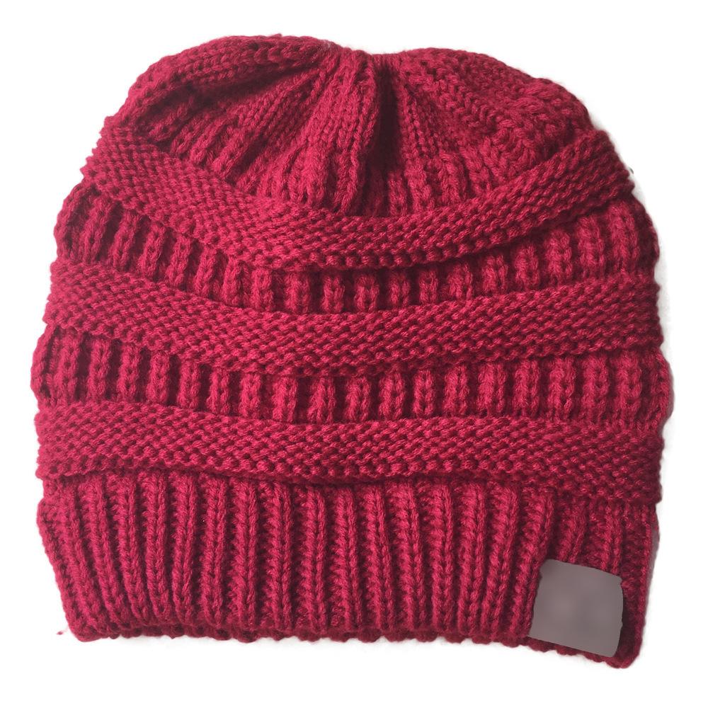 WOMEN'S WINTER OUTDOOR WARM WOOL HAT EMPTY TOP HORSETAIL KNITTED HAT
