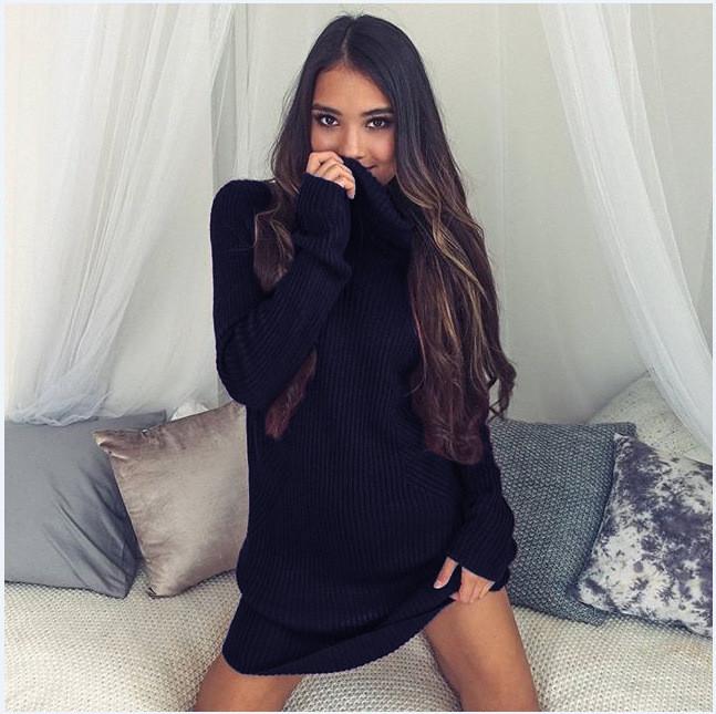 FASHION TURTLE NECK LONG SWEATER DRESS