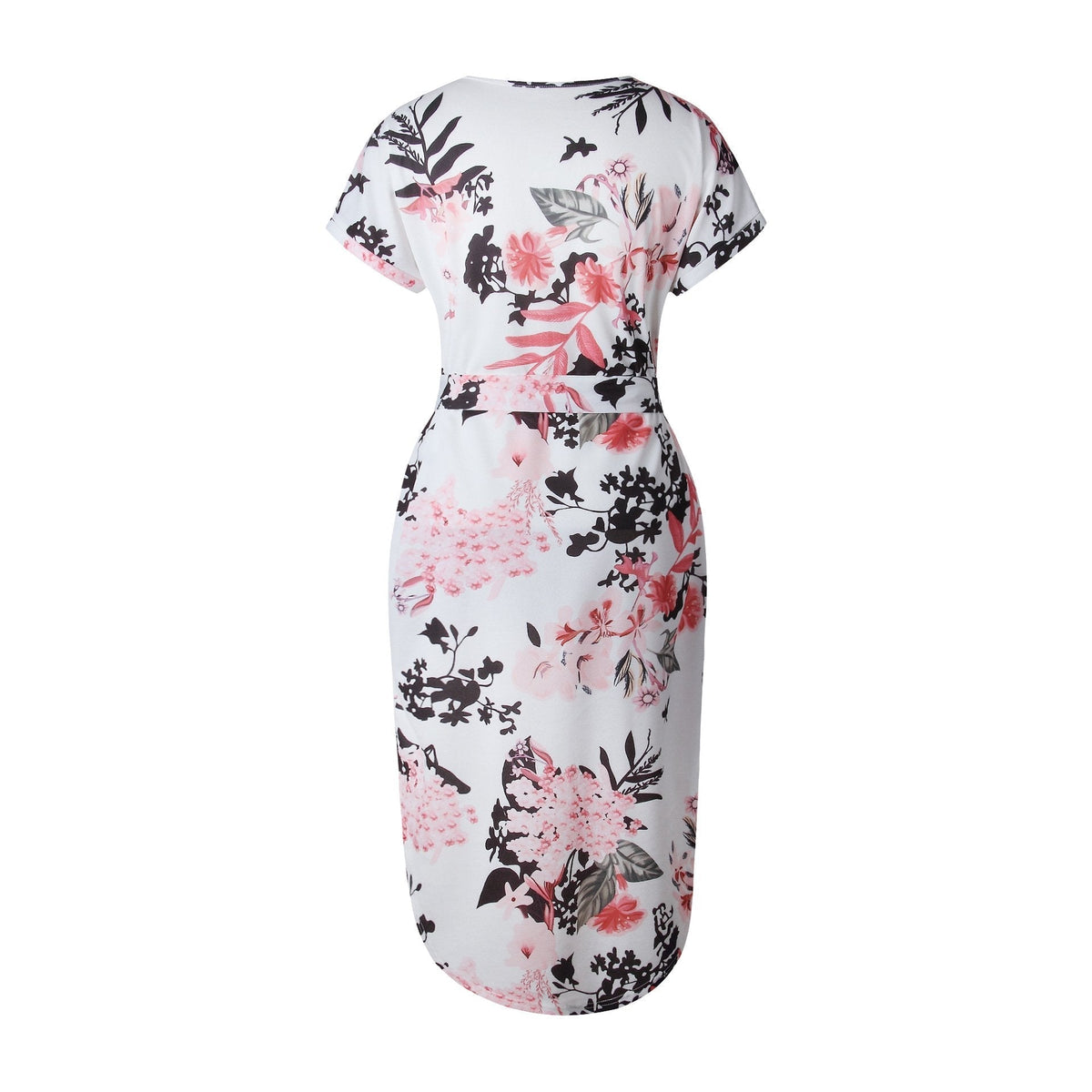 FASHION V-NECK PRINT IRREGULAR KNEE-LENGTH DRESS