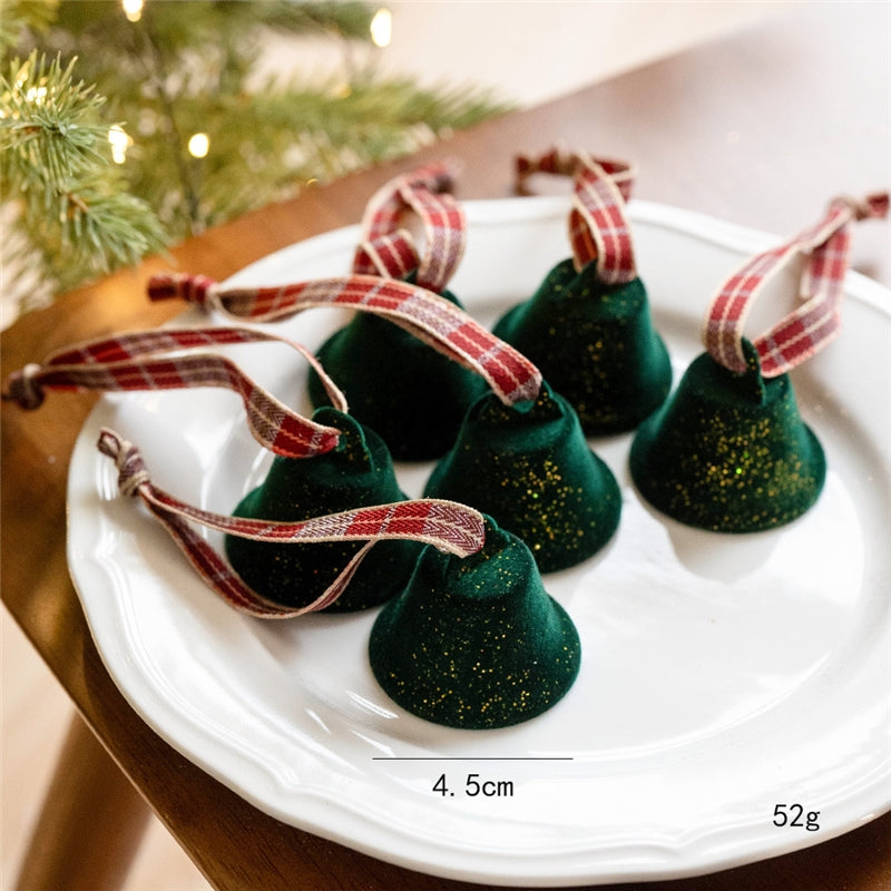 Christmas Flocked Bell Set 6Pcs