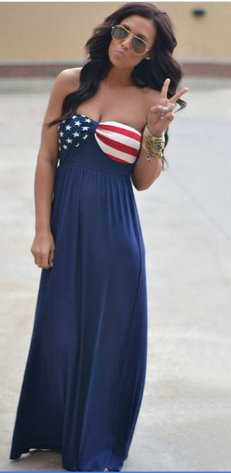 Strapless American Flag Print Long Dress - Meet Yours Fashion - 2