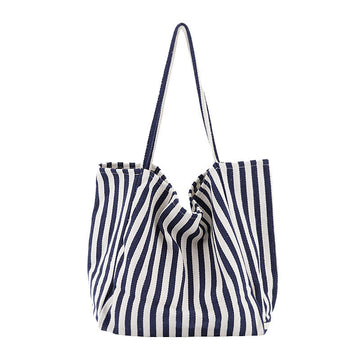 Retro Canvas Casual Thin Striped Versatile Plus Size Tote Bag
