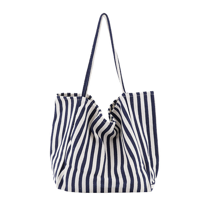 Retro Canvas Casual Thin Striped Versatile Plus Size Tote Bag