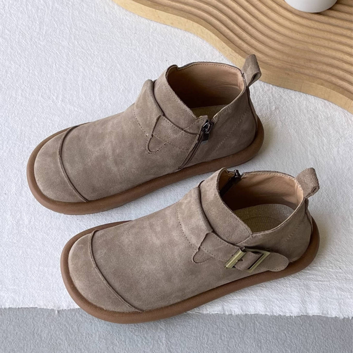 Sueded Retro Simple Round Toe Soft Flat Sole Ankle Boots